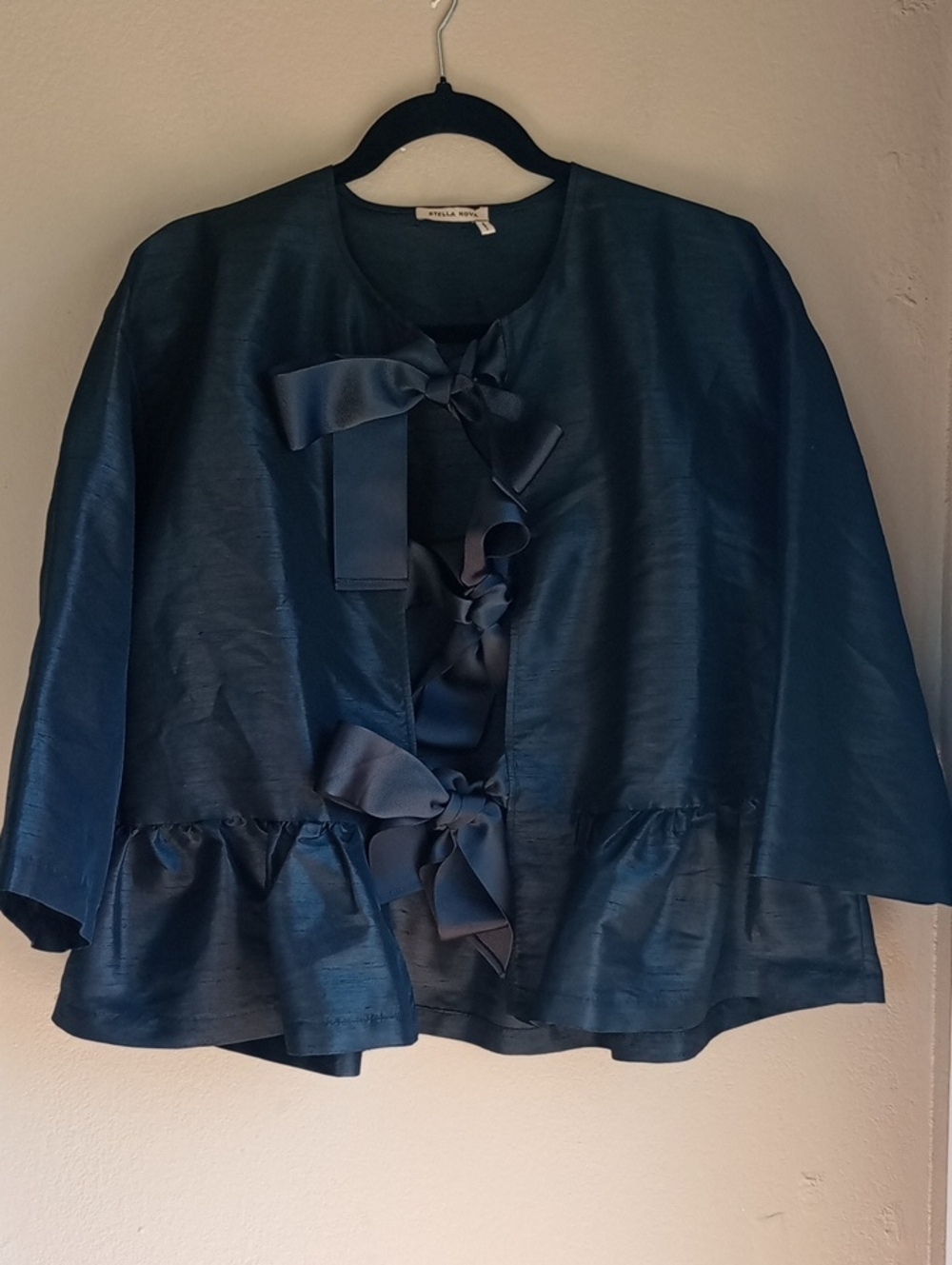 Stella Nova Black Oversized Dressy Cardigan Tie Front Peplum Crop Size XL